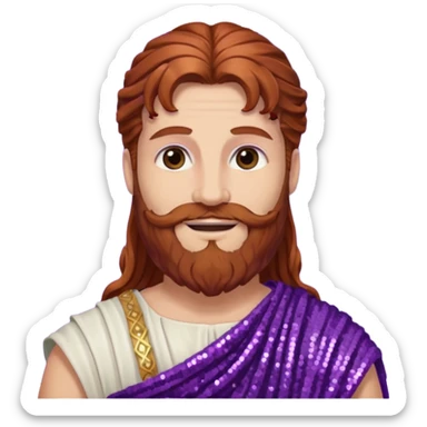 Liber from Roman Deities with long auburn hair and beard, purple sequin toga sticker