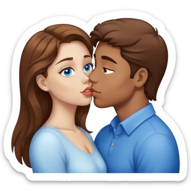 Neon cyberpunk style 
girl with brown hair and blue eyes kiss man sticker