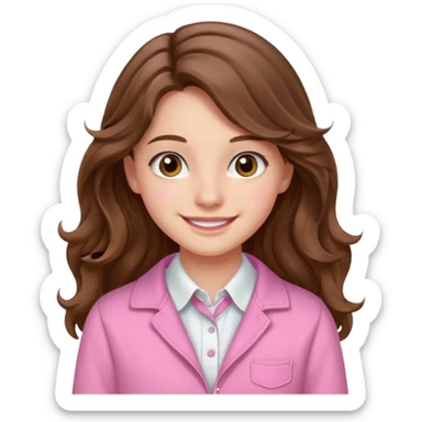 teenager, long brown hair wavy, hazel eyes, pink preppy, beautiful, stunning sticker