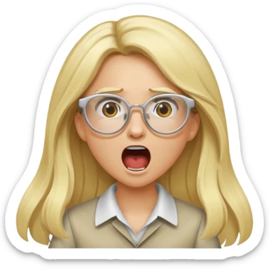 blonde girl with long hair, white glasses, shouting sticker