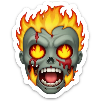 cartoon emoji-style fire zombie, open mouth, flames around head sticker