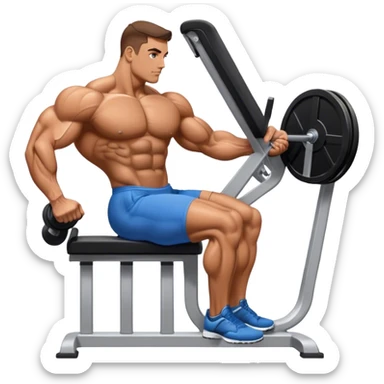 side-view bodybuilder seated weighted calf-raise machine sticker