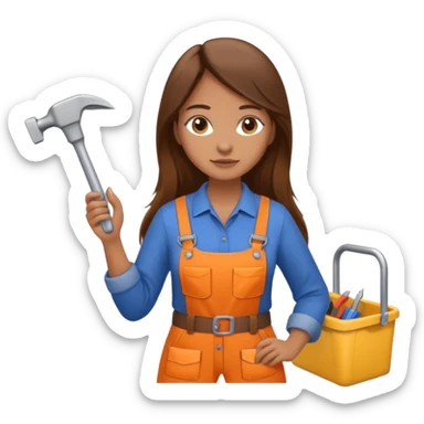 beautiful girl with long brown hair constructing new bathroom area with new shower and amenities  sticker