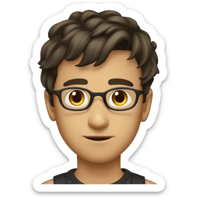 Brunette boy giving side eye with curtain bangs on both sides  sticker