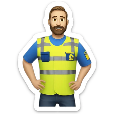 Ikea manager blue eyes beard blue stripes t-shirt and yellow security vest sticker