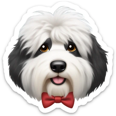 Half black half white old English sheepdog wearing a bow tie  sticker