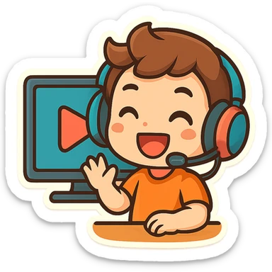 streaming emoji, TV with play button, cheerful, colorful sticker