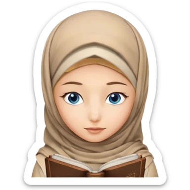 Turkish blonde sakura design Hijabi girl with blue eyes and beautiful finish reading quran sticker