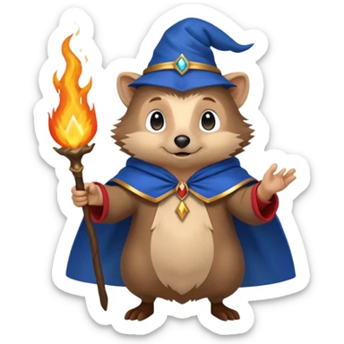 wizard hedgehog summons fire in one hand blue cape sticker