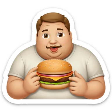 A fat guy eating a hamburger ￼ sticker