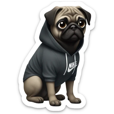 Pug wearing a Nike hoodie sticker