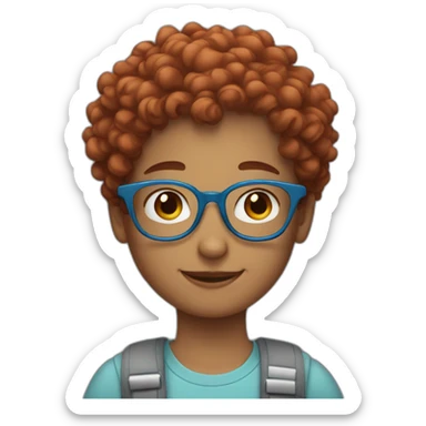 a girl with red curly hair and blue glasses hugging a boy with gray hair sticker