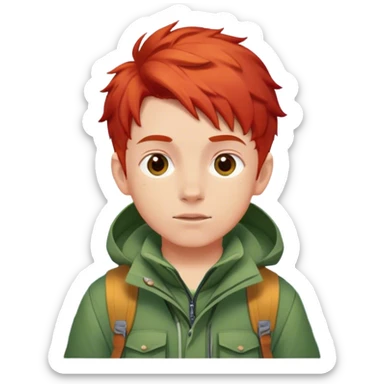 smiled boy's mountain clothes whit red hair with white background sticker