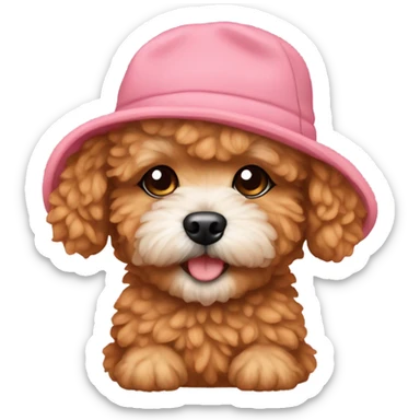 Ginger maltipoo puppy wearing a bear hat sticker