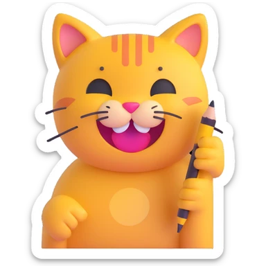 cat holding a pencil and drawing smiley faces sticker