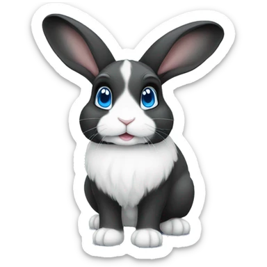 Black and white lop ear rabbit with blue eyes sticker