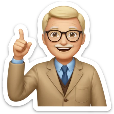 un PROFESOR que este parado con sus lentes guiñando el ojo y CON LAS MANOS HACIA ARRIBA DANDO LIKE sticker