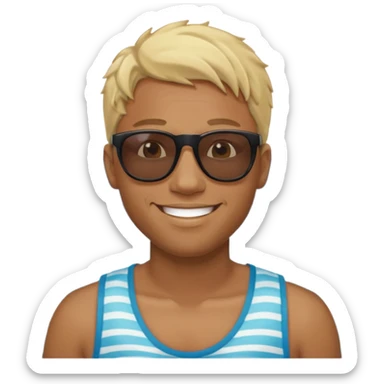 Black man hair smiling with blonde in love at ocean  sticker