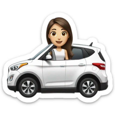 Brunette mail driving a Hyundai white car  sticker