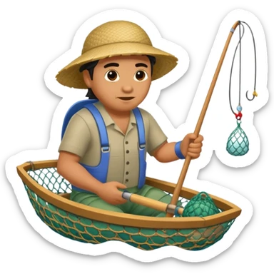 A Polynesian fisherman in the water fishing with a net. sticker