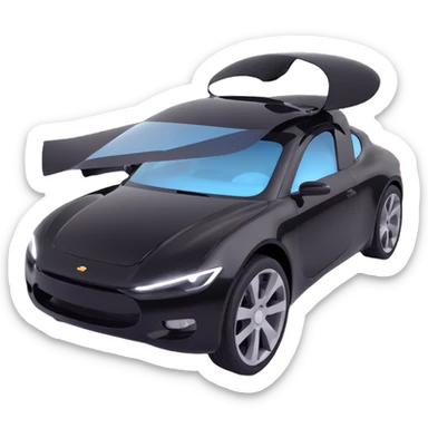 modern and clean glossy black car with a light gray or transparent curved film in motion, partially floating above and partially adhering to the car, film clearly visible with a reflective edge showing the action of being applied sticker