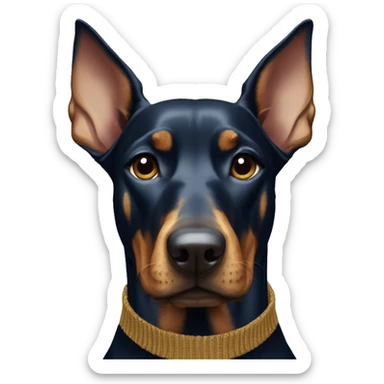 Doberman with navy blue knitted sweater and gold collar  sticker