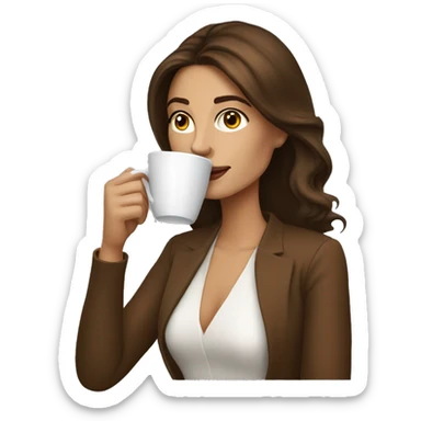 Side view realistic posh brown haired woman drinks coffee sticker