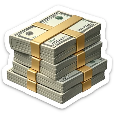 Metallic black-and-white money pack emoji, simple geometric stack of bills, reflective surfaces, flat futuristic icon, minimal style
 sticker