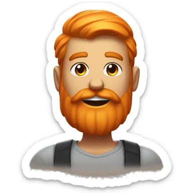 The character has smug expression with a slight smirk. thick, bright orange beard and matching orange hair. The beard is neatly shaped and quite prominent. sticker