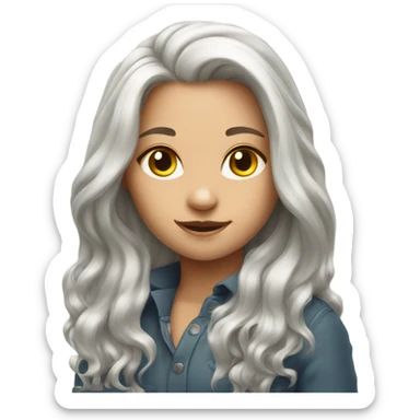girl kitten with pretty long silver hair sticker