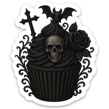 gothic cupcake with gothic elements, dark aesthetic, intricate details sticker