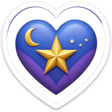 Créame un corazón con color azul y morado y dentro una estrella y una luna sticker