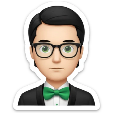 A male nerd with glasses and shoulder length black hair slicked back and wear Green Bow Tie sticker