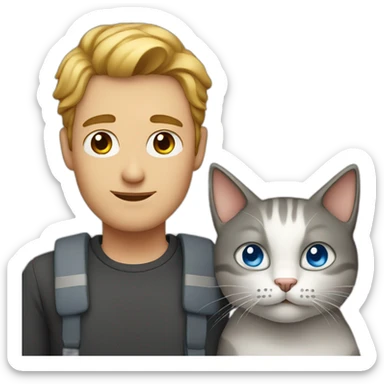 Man with grey cat with blue eyes sticker
