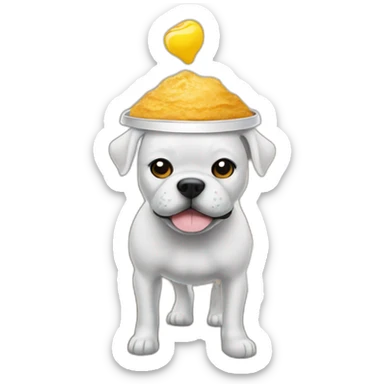 A cup on the head of a dog who walk on road sticker