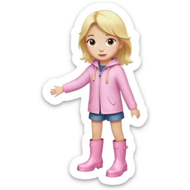 Blonde girl in light pink rain boots in puddle sticker