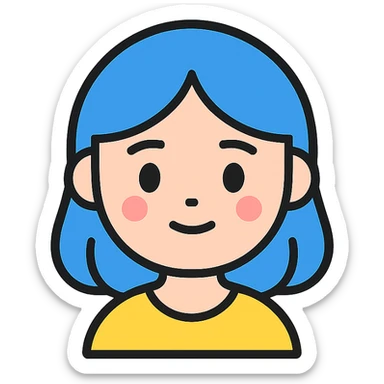 cute girl with blue hair, big eyes, soft features, modern icon style sticker