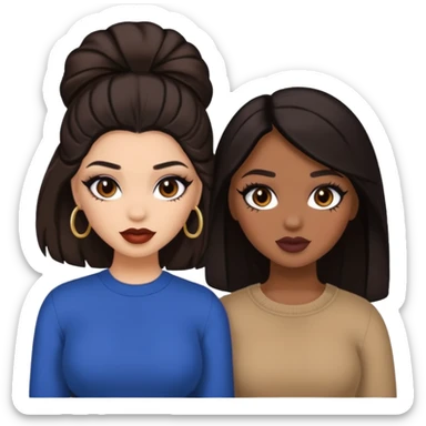 Boujy baddie best friends, trendy heavy makeup both dark hair one light skinned and one mocha brown  sticker