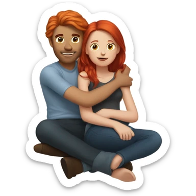 Red haired girl sitting on brunette guys lap sticker