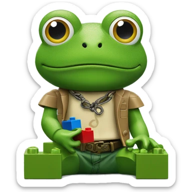 Frog playing with Lego sticker