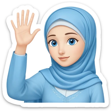 Turkish beautiful finish Konya girl blue eyes with light blue music design hijab islamic dress and musically background and she wave one's hand sticker