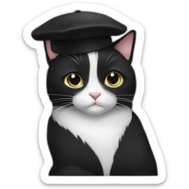 tuxedo cat wearing classy black beret sticker