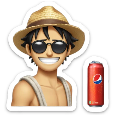 Luffy avec des lunettes de soleil et qui boit un Pepsi sticker