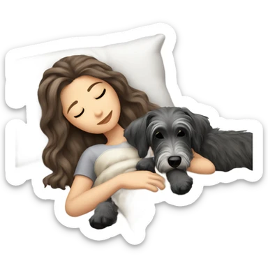 White girl brown long hair sleeping with a zvergschnauzer  sticker