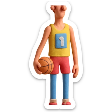 claymation style tall athlete standing, no background sticker
