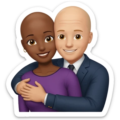 Bald white guy hugging black female friend sticker