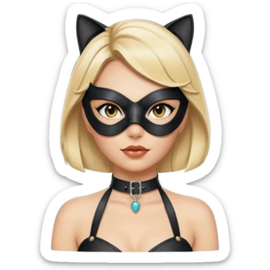 blonde woman with leather cat eye mask and leather halter neck blouse sticker