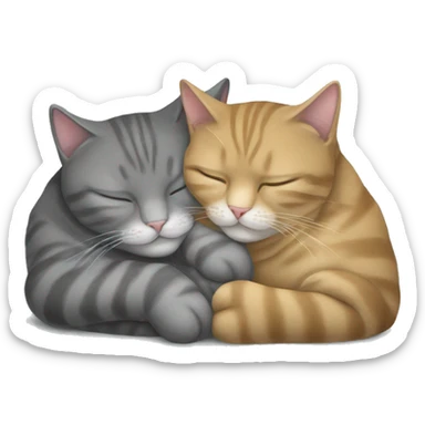 two British cats are sleeping in an embrace. one is grey, the other is golden sticker