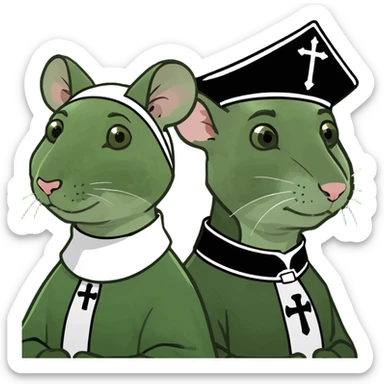 A female rat catholic nun and a male rat catholic priest sticker