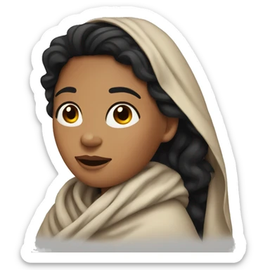Medium tanned woman with black wavy hair wrapped in blanket sticker
